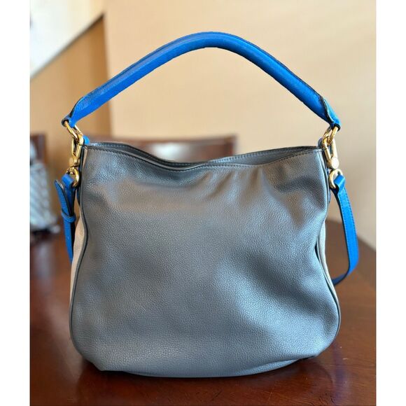 MARC by MARC JACOBS -New Q Hillier Leather Hobo Crossbody/Grey & Blue Colorblock - Picture 5 of 14